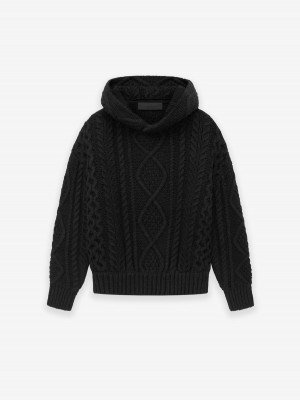 Fear Of God Cable Knit Hoodie Negros | FOG-SN593744