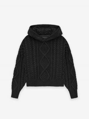 Fear Of God Cable Knit Hoodie Negros | FOG-SN593794